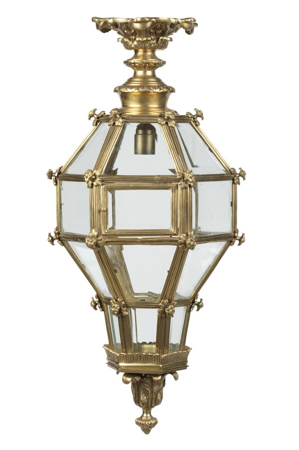 A gilt bronze hexagonal lantern