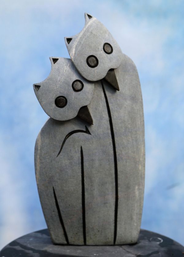 Timothy Rukodzi Curious owls Springstone Unique 46cm high by 23cm wide by 8cm deep 