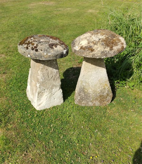 Two Cotswold staddle stones