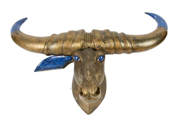 A gilded carved hardwood  buffalo head