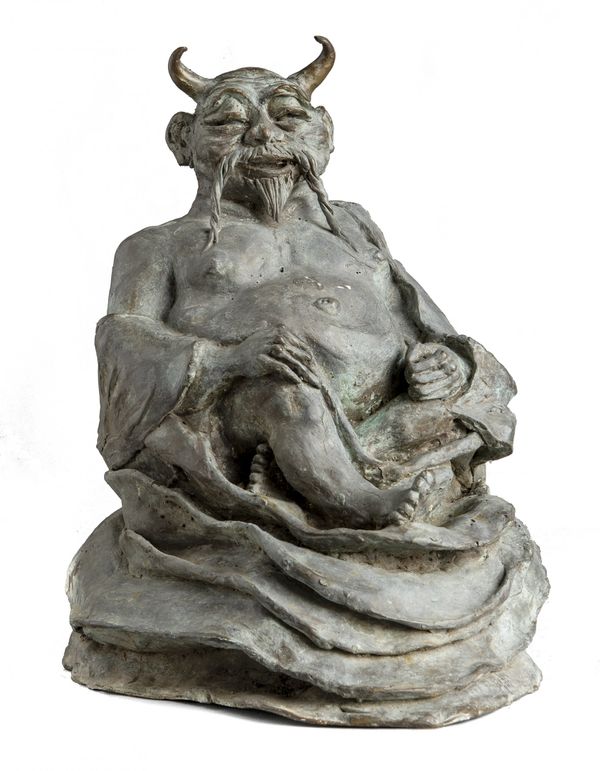 A bronze Japanese style seated demon