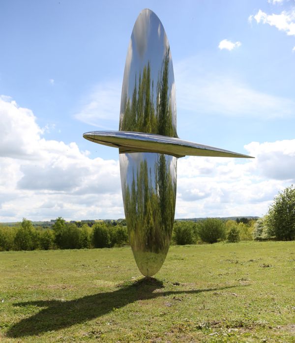 Richard Cresswell Spitfire MKII Mirror polished stainless steel 1 of 9, Signed 325cm high by 250cm wide by 37.5cm deep