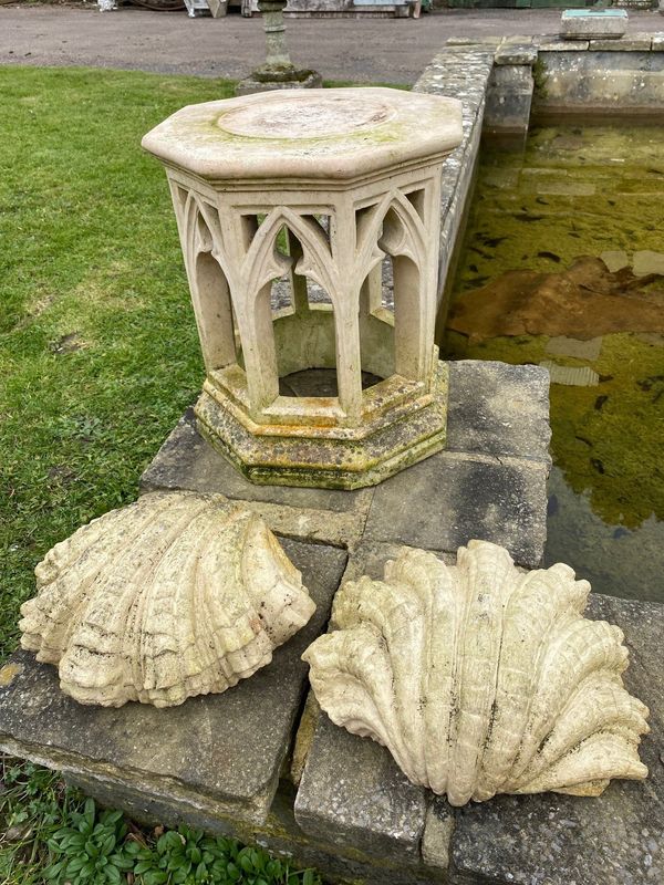 An unusual stoneware gothic style garden stool by Thomason of Cudworth