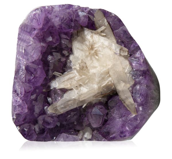 An amethyst with calcite crystals