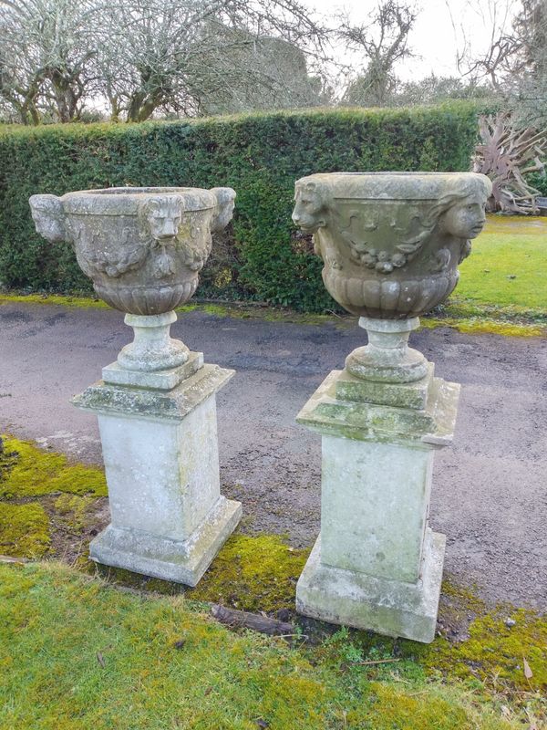A pair of marble urns