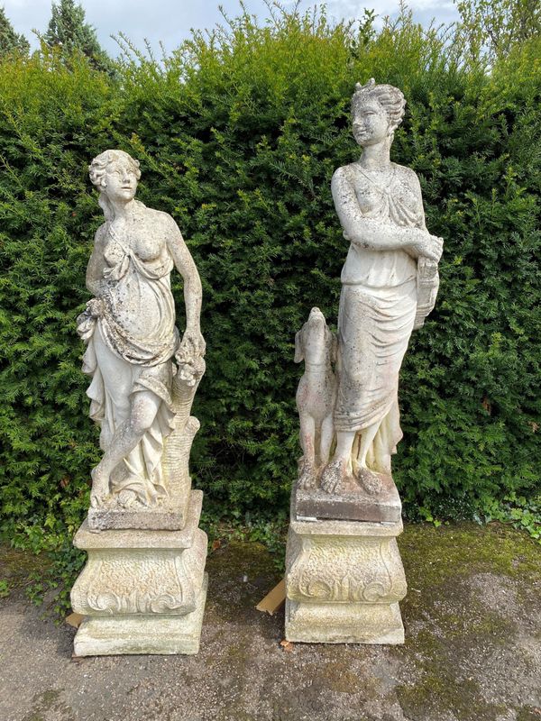 Two composition stone classical figures of Diana and Plenty
