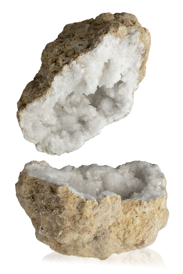 A quartz geode in two halves