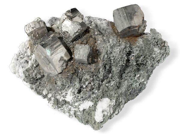 Pyrite and quartz cystals