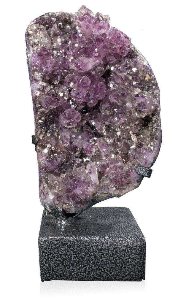 An amethyst on metal stand