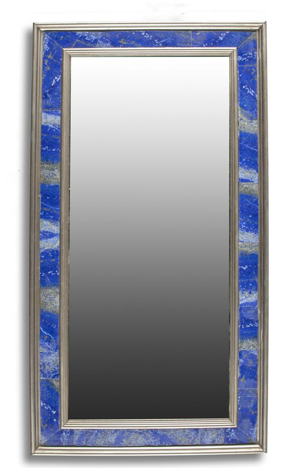 A rectangular Lapis Lazuli veneered mirror