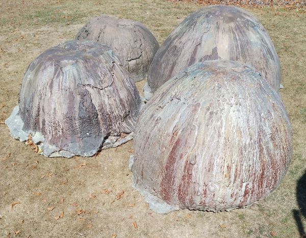 A set of four monumental polyurethane resin dinosaur eggs