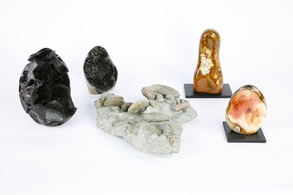 (Image of freeform lot 420/march22 back gallery A collection of four Madagascan minerals and ammonite matrix comprising: