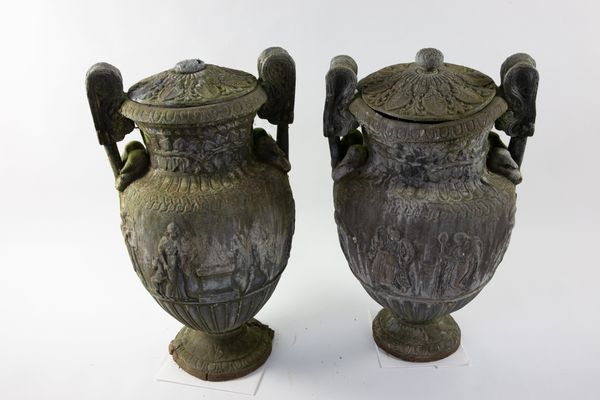 After the Antique: A pair of lead Townley vases