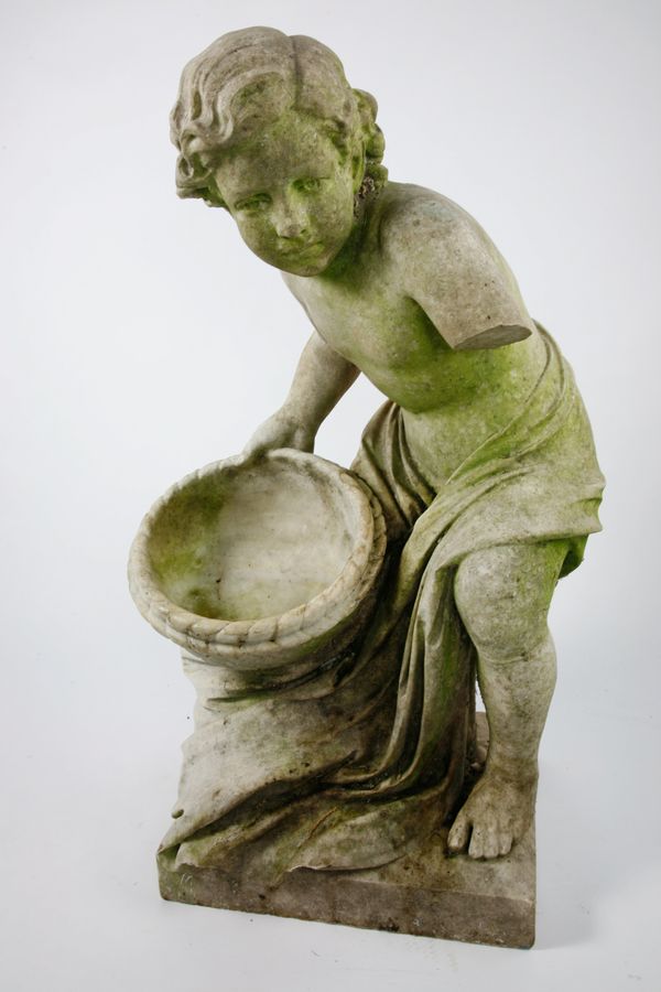 A carved white marble fountain figure