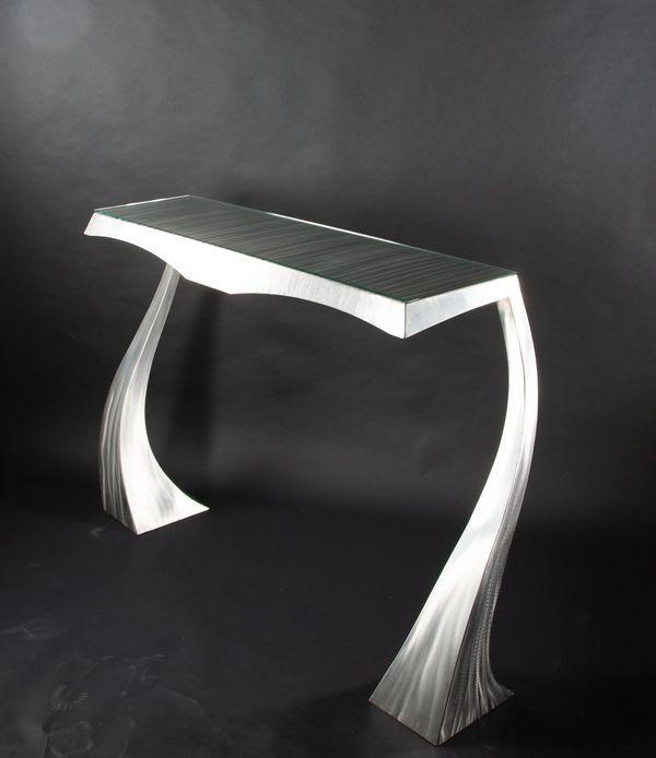 A chrome console table