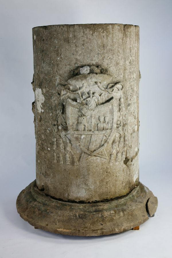 A rare carved limestone cylindrical pedestal