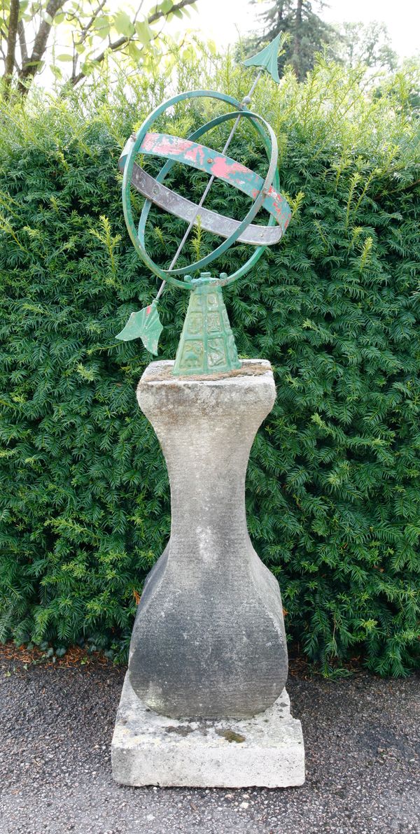 A carved sandstone armillary sundial