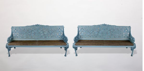 A pair of Coalbrookdale Nasturtium pattern cast iron seats