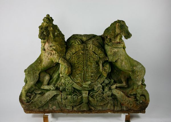 A stoneware royal coat of arms, stamped Blanchard