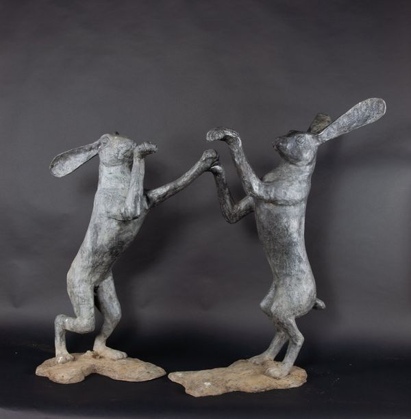 Two boxing hares