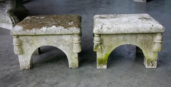 †A pair of Vicenza stone tassle stools (daggered lot)