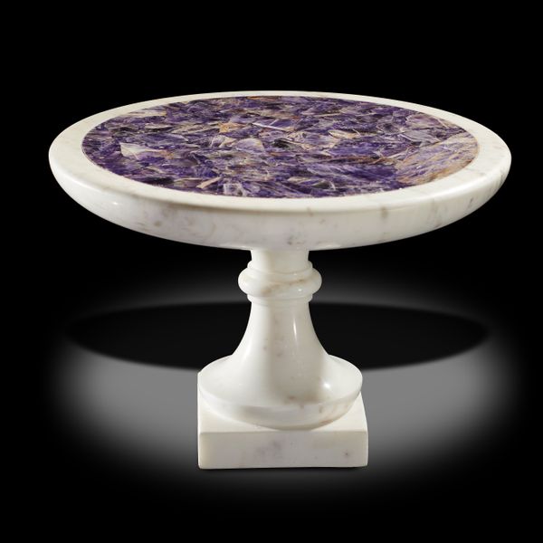 An amethyst veneered carved white marble tazza