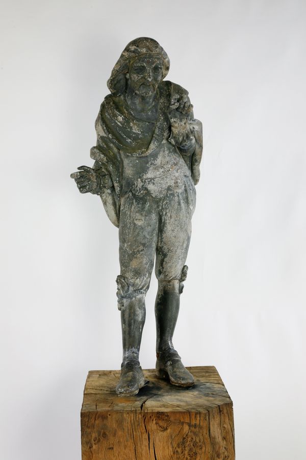 A medieval lead figure representing Scaramouche